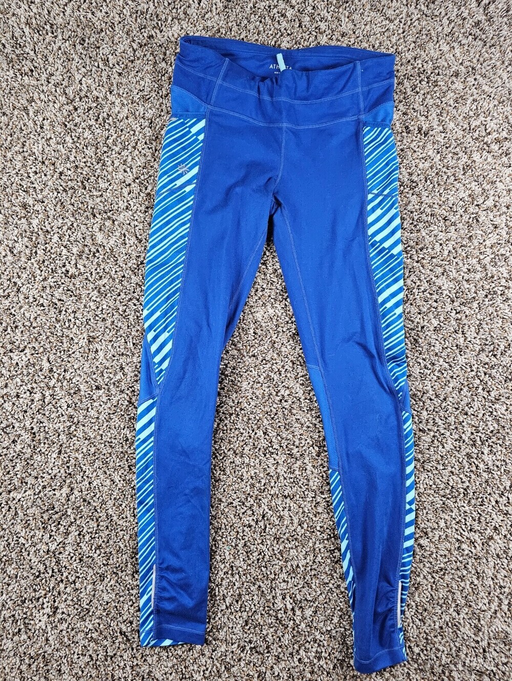 Athleta Sting Be Free Tight yoga pants Womens Sz S Striped Blue